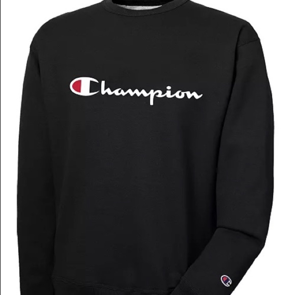 CHAMPION Men's Powerblend Fleece Logo Sweatshirt Black Size Large